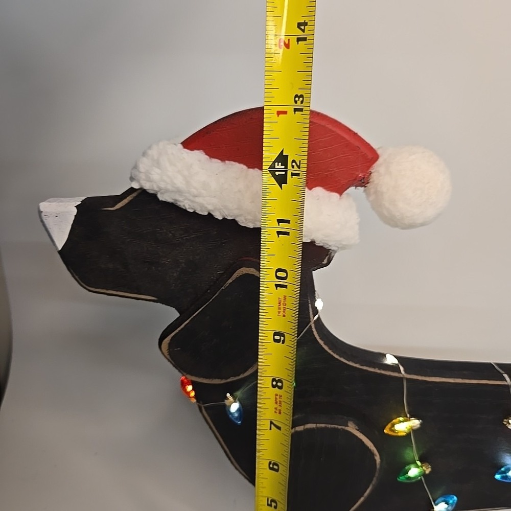 Wood Dachshund Weiner Dog With Christmas Lights And Santa Hat - Picture 3 of 5